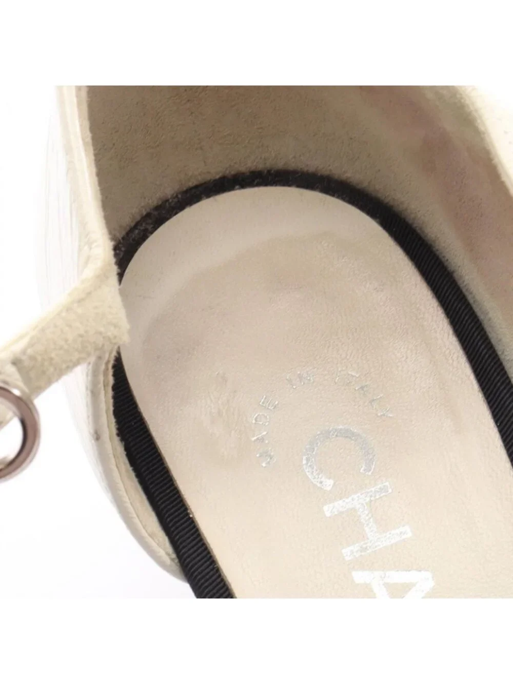 Chanel Pumps Pointed Toe Ribbon Leather Fabric Heel 36